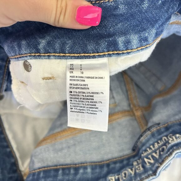 American Eagle Denim Jean Shorts Womens 6 Next Level Stretch Distressed Lace - Picture 4 of 7